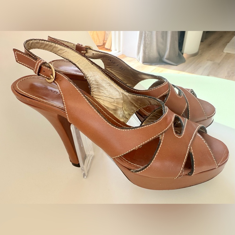 BARBARA BUI - high end French designer brown  Leather Slingback Heeled Sandals